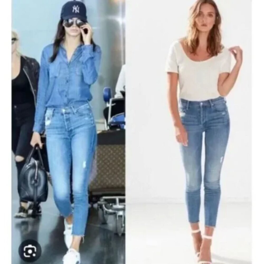 MOTHER Women's Distressed Blue Cropped Jeans